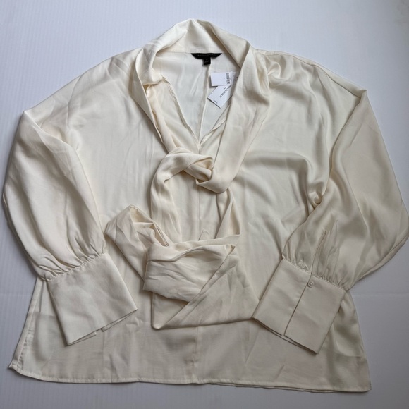Banana Republic Tops - Banana Republic Ivory Tie Neck Blouse Silk Blend Long Sleeve Top Size L NWT